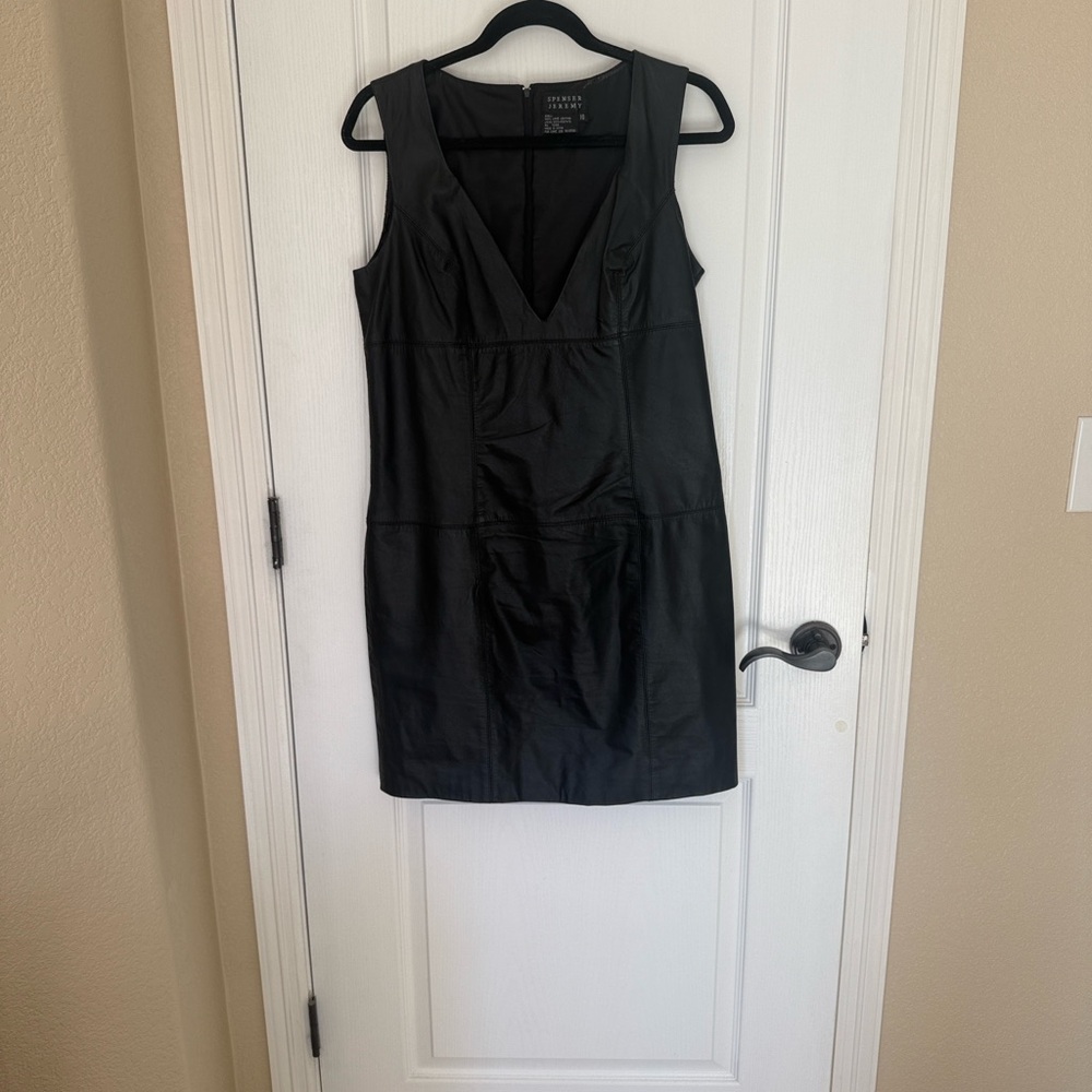 Spenser Jeremy Black Leather V-Neck Mini Dress